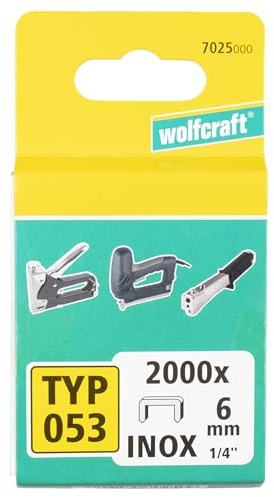 Wolfcraft 7025000 Breitrückenklammern INOX Typ 053, Silber, 6 mm, 2000 Stück