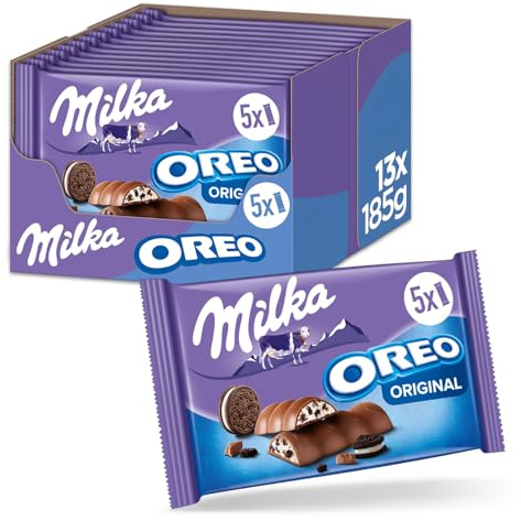 Milka & OREO Riegel, 185 g (13er-Pack) | Alpenmilchschokolade mit knusprigen OREO-Keksstückchen in Milchcrème