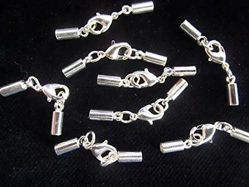 beadsvision 10 KARABINER für Bänder bis 2mm VERSCHLÜSSE mit Endkappen Farbe Silber Kettenverschluß Verschluss Verbinder für Halsketten Armband DIY #S067