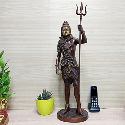 Artvarko Große Messing-Statue Lord Shiva Gott, Bhagwan, stehend mit Trishul-Idol-Skulptur Murti für Heimdekoration, Tempel, Schaustück, Höhe 60 cm