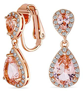 Vintagestil brud kubisk zirkonia simulerad ädelsten AAA CZ gloria dinglande tårdroppe ljuskrona klämma på örhängen för kvinnor silver rosa guldpläterad i svart lila blå röd ros rosa grön klar, En