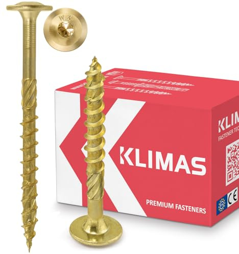KLIMAS Holzschrauben Torx - Tellerkopfschrauben TX Gelb Schrauben - Flachkopfschrauben Holz - Tellerkopf - Schrauben Set Torx - Holzschrauben Set Dachkonstruktion Schrauben - 8x240 mm - 50 Stück