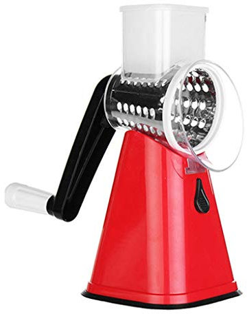 PIAOLING 3 en 1 Vegetable Slicer Mandoline Swift Rotary Drum Rallador Nut Shredder Veggie Cortador Peeler Spiralizer Cheese Chopper (Color : Red)