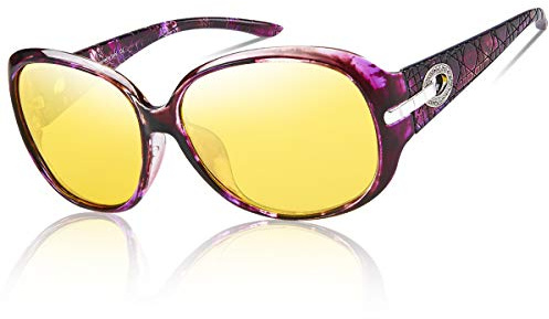 DUCO Damen nacht brille für autofahrer frauen Ovale Nachtsichtbrille für Autofahrer Polarisierte Nachtbrille Autofahren Anti-Blendung HD Gelb Nachtfahrbrille Gläser Fahren Blendfreie Brillen 1220Y