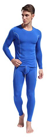 Herren Thermounterwäsche Set Winter Herren Lange Johns Set Bambus Faser Weiche Thermal Unterwäsche Komfortable Männliche Leggings Warme Sleepwear, Blau, M
