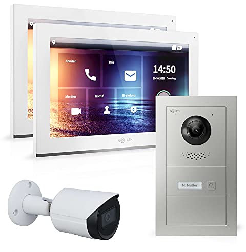Goliath Hybrid | IP | Full-HD Video Türsprechanlage | App | 1-Fam | 2 x Full-Touchscreen 10 | Aluminium Unterputz Türstation | + Blanko Modul | 180° Ultra-Weitwinkel | AV-IPS-513