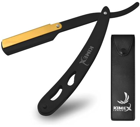 KIMEX LONDON® Cut Throat Razor, Professional Barber Premium Quality Straight Edge Moustache & Beard Shaving Razor (Black)