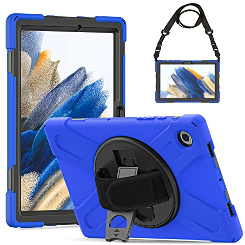 Gerutek Funda Anticaída para Samsung Galaxy Tab A8 10.5 Pulgadas 2022, Azul | SM-X200/X205/X207, Carcasa Rugosa con Soporte 360° Giratorio, Correa de Mano/Hombro, Funda Antichoque para Galaxy Tab A8 10.5