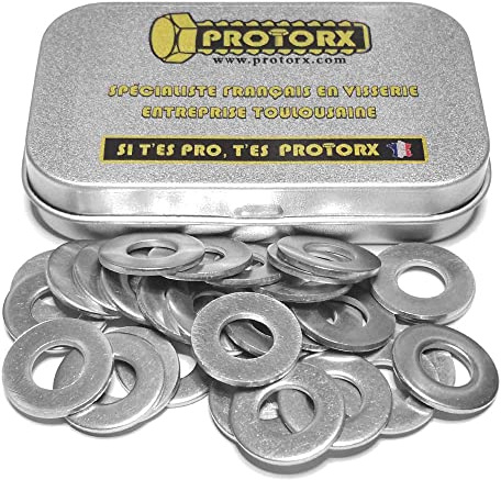 Arandelas M8 : Caja de 30 piezas (Diam.int = 8,4mm x Diam. ext = 18mm) Plana Medio | Acero inoxidable A2 | Anticorrosión para uso Exterior-Interior | PROTORX