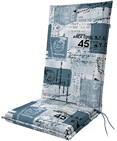 Doppler Hochlehner-Auflage 119x48x6 cm – Weiches Gartenstuhl-Polster mit Bindebändern | Blau Weiß | Bequeme Sitzauflage für Balkon, Terrasse & Garten | Sitzauflage Gartenstuhl mit hoher Lehne, 6cm dickes Sitzpolster mit Bändern, Baumwoll-Polyester-Mix, Made in Europe