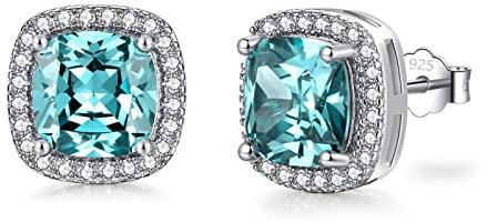 SNORSO Clous D'oreilles Argent Pour Femme Fille, Boucles d'oreilles Zircon Cubique Carré, Boucles d'oreilles Tansanite Pierre de Naissance Decembre, Cadeau Anniversaire Mariage pour Femme Fille
