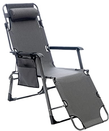 Enrico Coveri Sedia Sdraio Reclinabile Con Funzione Lettino, Cuscino, Portaoggetti, Struttura Pieghevole E Seduta In Textilene Per Casa, Spiaggia E Giardino