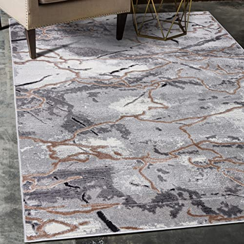 Carpeto Groß Teppich Wohnzimmer 200x300cm Anthrazit Grau Abstrakt Glamour | Teppich für Schlafzimmer Esszimmer Büro Weich Pflegeleicht Fußbodenheizungsgeeignet Reinigungsmittelbeständig Kurzflor Modern