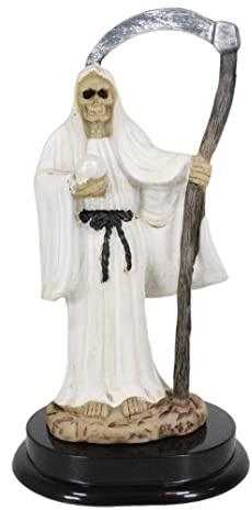 Ebros Gift White Santa Muerte Skeleton with Scythe and Pearl Figurine 5.5 Tall Holy Bone Mother Dark Angel of Purity Peace and Cleansing Grim Reaper Decorative Figurine