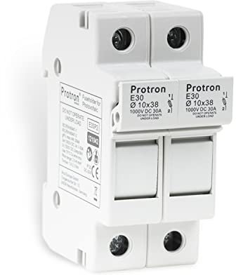Protron DC Sicherungshalter-Sockel, Sicherungstrennschalter, Sicherungseinsatz 10x38 für PV Photovoltaikanlagen (Sicherungshalter E30P2 = 2-polig, 19% MwSt.)