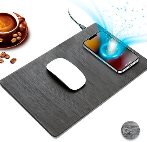 SVP Formats Tapis de souris avec chargement sans fil Qi 15 W pour bureau/gaming antidérapant et imperméable (bois cendré) 30 x 22 cm