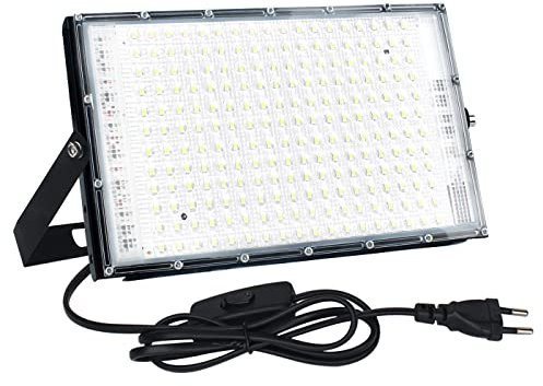 CREATESTAR Faretto LED da Esterno 150W, Faretto Led con Spina, Super Luminoso 15000LM 6500K Bianco Freddo Faro led Esterno, IP65 Impermeabile per Giardino,Patio, Cortile, Terrazza,Garage