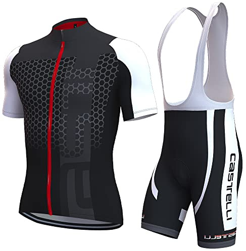assocauicy Herren Kurzarm Fahrrad Trikot Set,Atmungsaktiv Schnell Trocknend Radtrikot Mit 4d Gel Gepolsterten Shorts Fahrradbekleidung Set