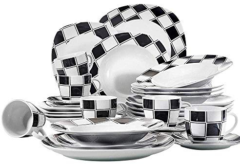 Platos llanos de cerámica Juegos de vajilla Vajilla de cerámica de 30 piezas hecha de porcelana con 6 platos de postre/platos hondos/platos/tazas/platillos, cena de cerámica P