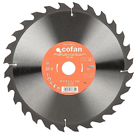 Cofan Hoja de sierra circular | Disco de corte para madera | 28 dientes | Adecuado para todo tipo de maderas | Ideal para sierras circulares de mesa | Medidas: 315 x 30 mm | Grosor del disco: 3,2 mm