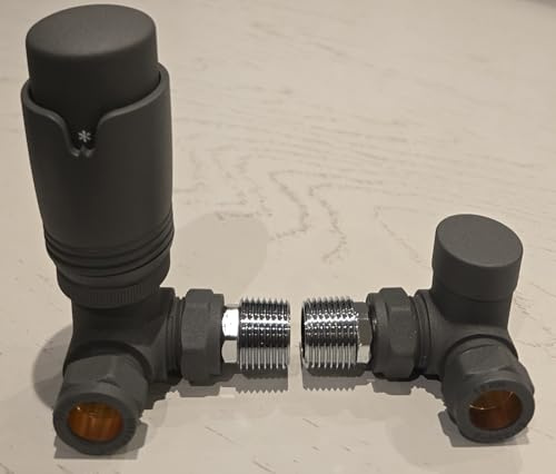 Team Controls antracit grå hörn TRV termostatisk kylarventil och låsskärm 15 mm paket set par