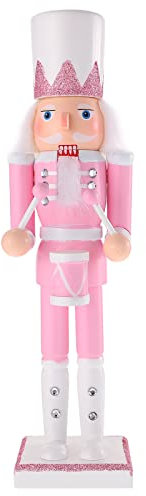 PASOLABE Figuras de cascanueces de Navidad de 12 pulgadas, adornos de cascanueces decoraciones navideñas para fiestas de festivales (batería rosa)