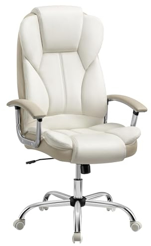 SONGMICS Bürostuhl, Schreibtischstuhl, Gaming-Stuhl mit Armlehnen, Computerstuhl, Chefsessel, höhenverstellbar, Homeoffice, Arbeitszimmer, cremeweiß-kamellbraun OBG057W01
