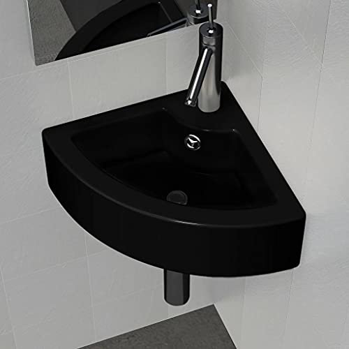 Homgoday Waschbecken mit Überlauf 45 x 32 x 12,5 cm Schwarz Waschschale Waschtisch Waschplatz Handwaschbecken Aufsatzwaschbecken für Badezimmer und Gäste-WC