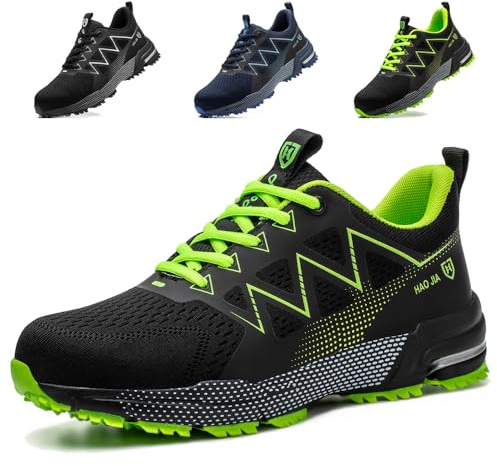Safety Trainers Mens Womens Lightweight Breathable Steel Toe Cap Safety Shoes Non Slip Work Boots Construction Industrial Sneakers, Green, UK 9