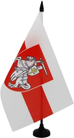 AZ FLAG - Vitryssland opposition vapen Pahonie bordsflagga 21 x 14 cm - liten vitrysk folkrepublikflagga 100 % polyester med 25 cm skaft och svart plastbas
