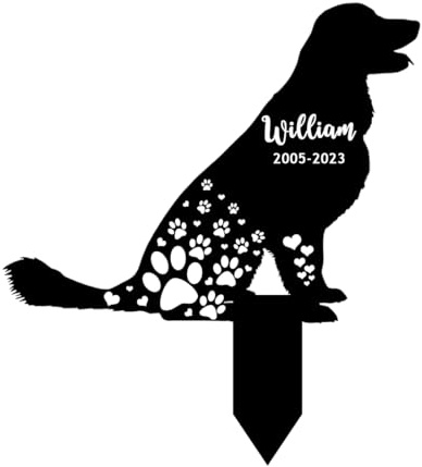 MYZQIFF Personalisierte Name Hund Memorial Pfahl, Hund Memorial Garten Pfahl, Hund Sympathie Zeichen, Garten Grab Dekor für Haustiere im Freien, Blumen Hund Grab Pfahl