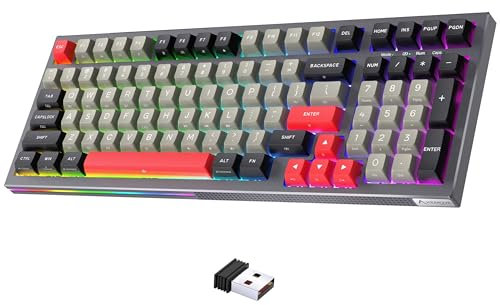 KEMOVE Tastiera gaming K98, tastiera meccanica con 3 modalità, tastiera wireless PBT a doppio colore, illuminazione RGB, batteria da 4000 mAh, sostituibile a caldo, batteria rimovibile e layout a 98