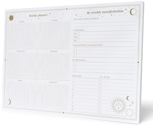 Grupo Erik Wochenplaner Block A4 Kalender Planer Astral Tischkalender Block - Kalender Planer - Tischplaner A4 - Tischkalender ohne Datum - Schreibtischunterlage Papier