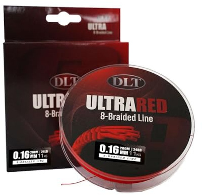 DLT UltraRed-8 Geflochtene Angelschnur 200m - Glatt, Glatt & Dehnbar - Verbesserte Wurfeigenschaften und Unterwasserwirkung - Mikrobeschichtung für Wasserabweisung - Aus 8 Strängen Linie Geflochten