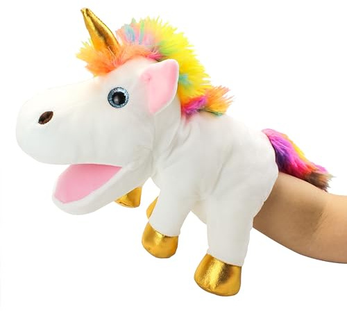 LOMTRATS Marionnettes à Main Licorne pour Enfants, Tout-Petits avec Bouche Ouverte Mobile, impliquant Bonheur, éternité et pureté, parfaites pour raconter des Histoires, Les Cadeaux d'anniversaire