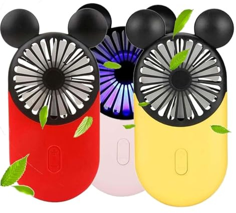 ZSHMJMJ Cute Personal Mini Fan(3 PACK), Mini Handheld Fan, USB Rechargeable Portable Fan with Stylish LED Light,3 Speed Adjustable,Cute Mouse,for Kids Girls Woman Home Office Outdoor Travel