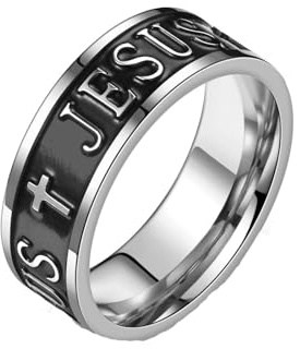 MAGIIE 8mm TITANIUM Ringe für Herren Keltische Drachen Ringe Eheringe Herren Schwarz Cubic Zirkonia Ring Partnerringe Freundschaftsringe,Größe 60 bis 70… (Schwarz jesus, 64)