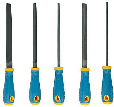 Juegos de herramientas manuales, juego de limas de 5 piezas, kit de limas de acero al carbono con mango, juego de limas de madera for metal, plástico, cuero, joyería, madera, vidrio(Size:315mm)