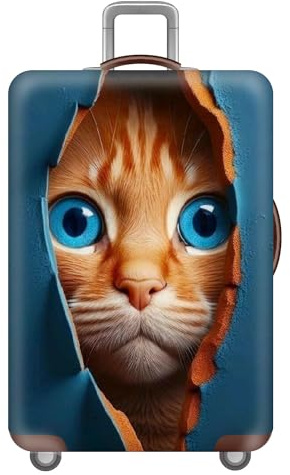FANSU Kofferhülle Kofferschutzhülle, 3D Katze Drucken Elastisch Reisekoffer Schutzhülle mit Reißverschluss, Waschbar Gepäckabdeckung - 18 bis 32 Zoll (Navy blau,XL(29-32in))