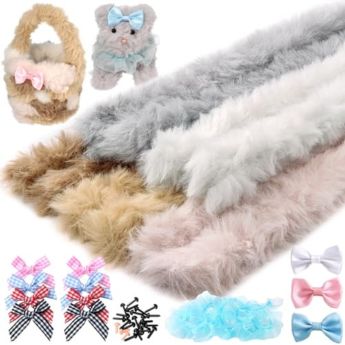 Draupnir 37 Stück Pfeifenputzer zum Basteln Set, 100cm x 3cm Pfeifenputzer Riesen, Chenilledraht Plüsch mit Nase, Augen, Plissiertes Band, Schleife für Kreative DIY Basteln Decoration