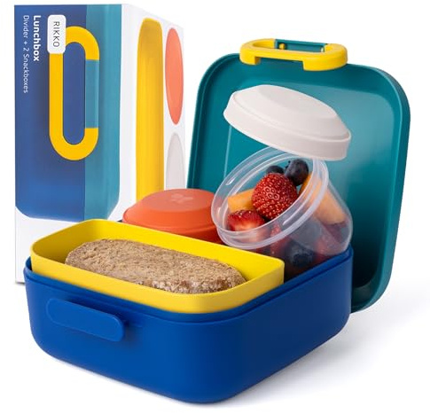 Amuse Rikko Brotdose Kinder mit Fächern | Bento Box inkl. Snackbox mit Fächern | Lunchbox Kinder, Brotdose Kindergarten, Brotbüchse Vesperbox, Brotzeitbox, Brotbox, Jausenbox | Vesperdose mit Fächern