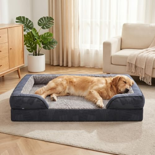 JOEJOY Extra Large Dog Bed - Washable Orthopedic Dog Beds, Waterproof Removable Cover, Anti-Slip Bottom, Anti-Anxiety Pet Bed, Machine Washable, 107x81x17 cm, Grey