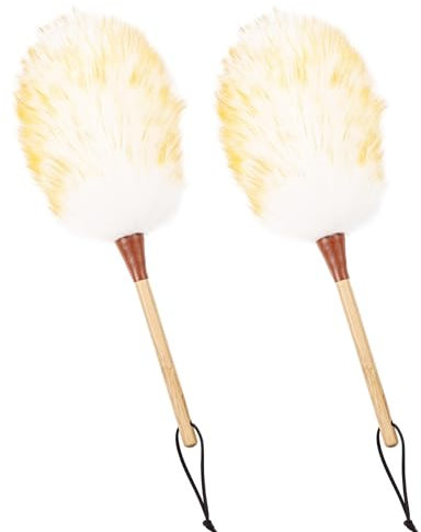 MehelloFeather Natural Lambswool Duster 16 Inch Handheld with Wooden Handle Duster Dusting Tool for Blinds Electronics Furniture Delicate Surfaces (2Pcs)