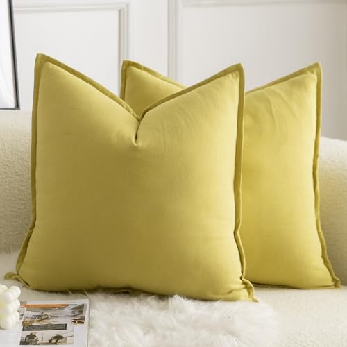 Mandioo 2er Set neutralen Baumwolle Kissenbezug 40x40cm Dekorative Kissenbezüge Dekokissen Boho Sofakissen Dekokissen Kissenhülle für Sofa Couch Wohnzimmer Schlafzimmer Senfgelb
