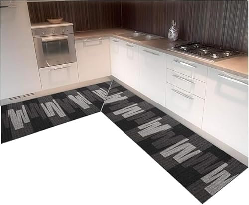 emmevi - Modelo Picasso - Alfombra para cocina angular personalizable, antideslizante, lavable, absorbente, 100 % fabricada en Italia. Elige las medidas de tu alfombra de cocina angular