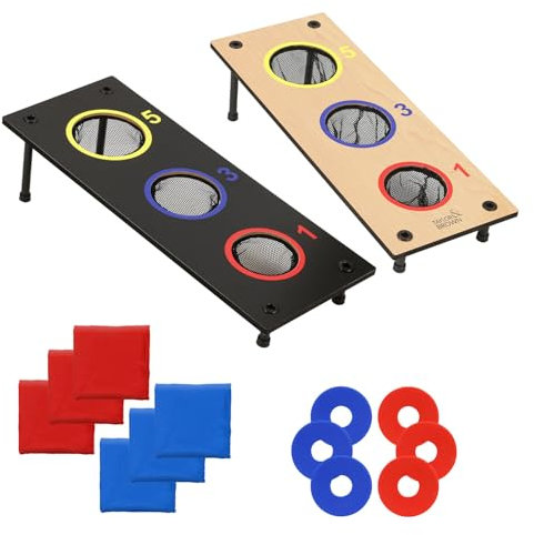 Taylor & Brown 2-in-1 Wooden Bean Bag Toss and Washer Pitch Set | Reversible Board | with 6 Bean Bags & 6 Washers | Outdoor Throwing Game | Family Fun Game