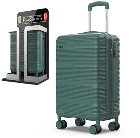 NUMADA - Maleta de Viaje Cabina 55x40x20cm (38,4L) Upfly T10 XS Apta para Ryanair con Cierre de Combinación y 4 Ruedas. Maleta de Mano Rígida Resistente, Ligera con Interior Compartimentado | Verde