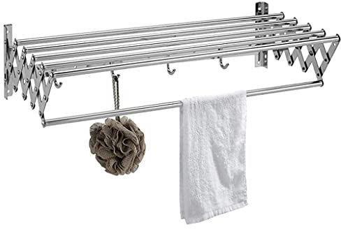 SaryEdge Wäscheständer, Wäscheleine zur Wandmontage, Wäscheständer, zusammenklappbarer Wäscheständer, Handtuchhalter, ausziehbarer Wäschetrockner, mit Haken, schöne Landschaft(60 cm