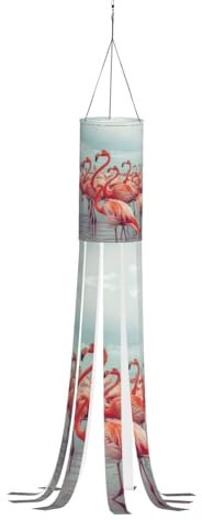 GFXEDSAH Windsäcke mit roten Flamingos am Strand, für den Außenbereich, Geister-Windsack, der Ihrem Außenbereich einen Hauch saisonaler Farbe verleiht