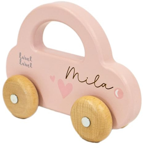 Holz Spielzeug Auto Rosa -Personalisiertes Holzspielzeugauto | Mit Gravur des Namens | Nachhaltiges Geschenk für Kinder | Spielzeugauto mit Name | Geschenk zur Geburt